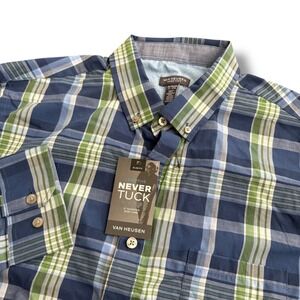 Van‎ Heusen Mens Never Tuck Slim Fit Plaid Long Sleeve Button Down Shirt XL